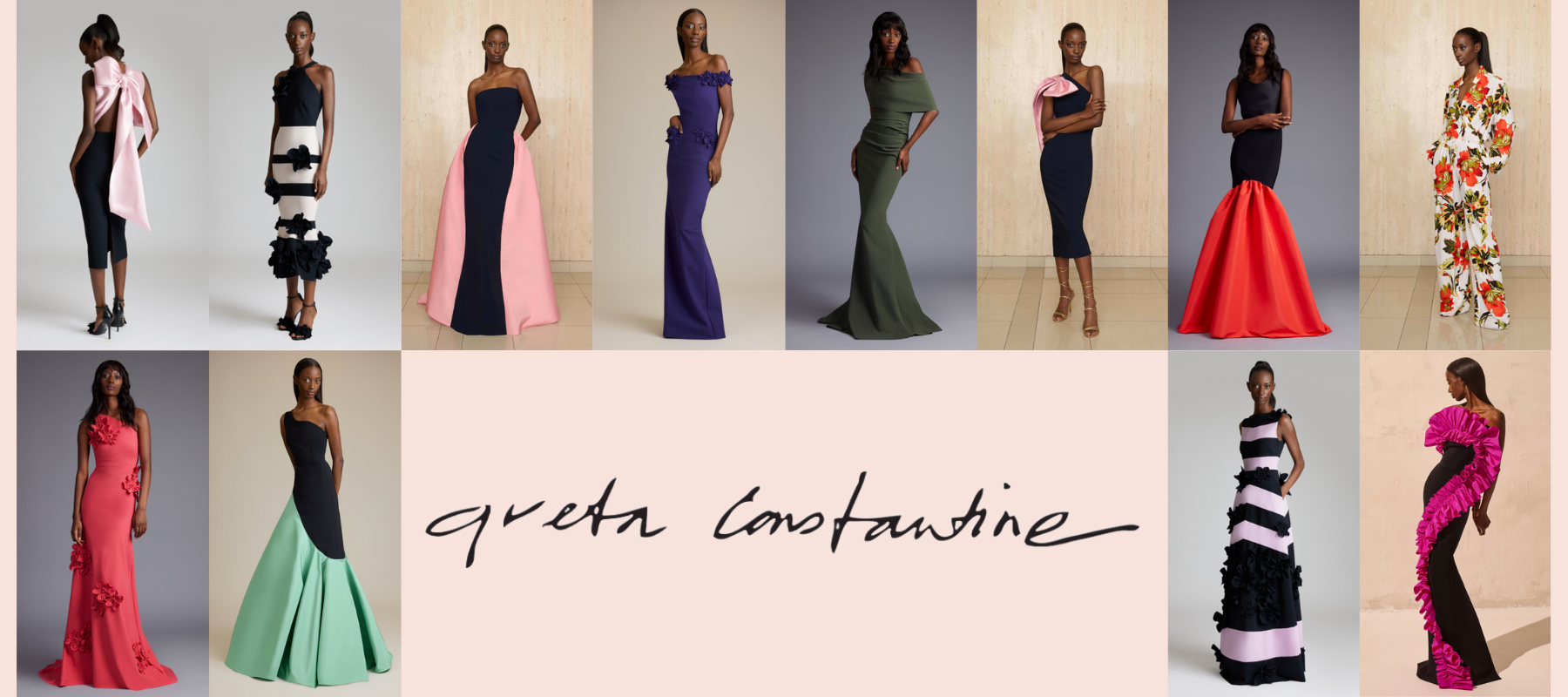 A photo mosaic of Greta Constantine Dresses Available at Madeline's Boutique