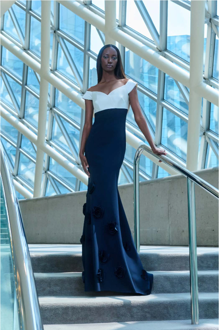 Greta Constantine - Goro: Empire Waist Gown with Floral Appliqu Greta Constantine - Goro: Empire Waist Gown with Floral Appliqu
