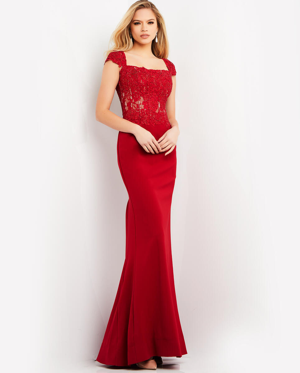Jovani - 06825 - Square Neck Fitted Dress | Madeline's Boutique Black / 16