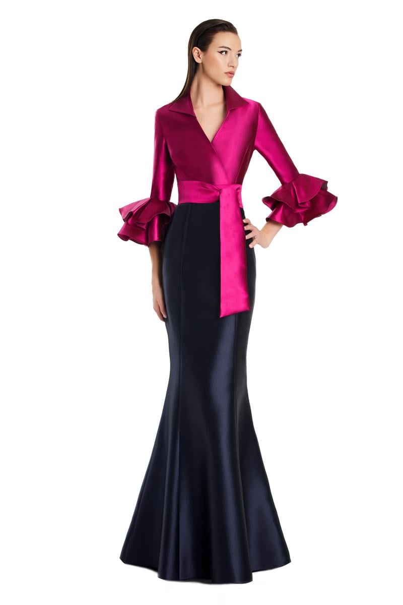 Alexander by Daymor - 3087S25 - Ruffle Sleeve Jacket Gown Navy / 16 Alexander by Daymor - 3087S25 - Ruffle Sleeve Jacket Gown Navy / 16