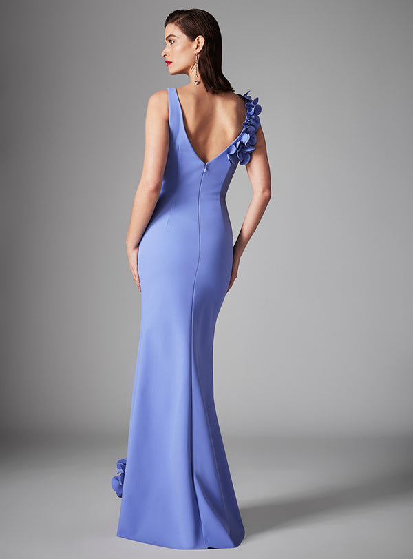 Frascara 4522 Sleeveless Jersey Gown - A stunning sleeveless gown with bodice and front adorned with 3D flowers.