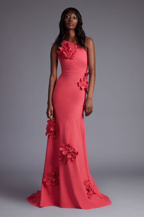 Greta Constantine Everard Flora One-Shoulder Gown with 3D Floral Burst and Soft Mermaid Skirt