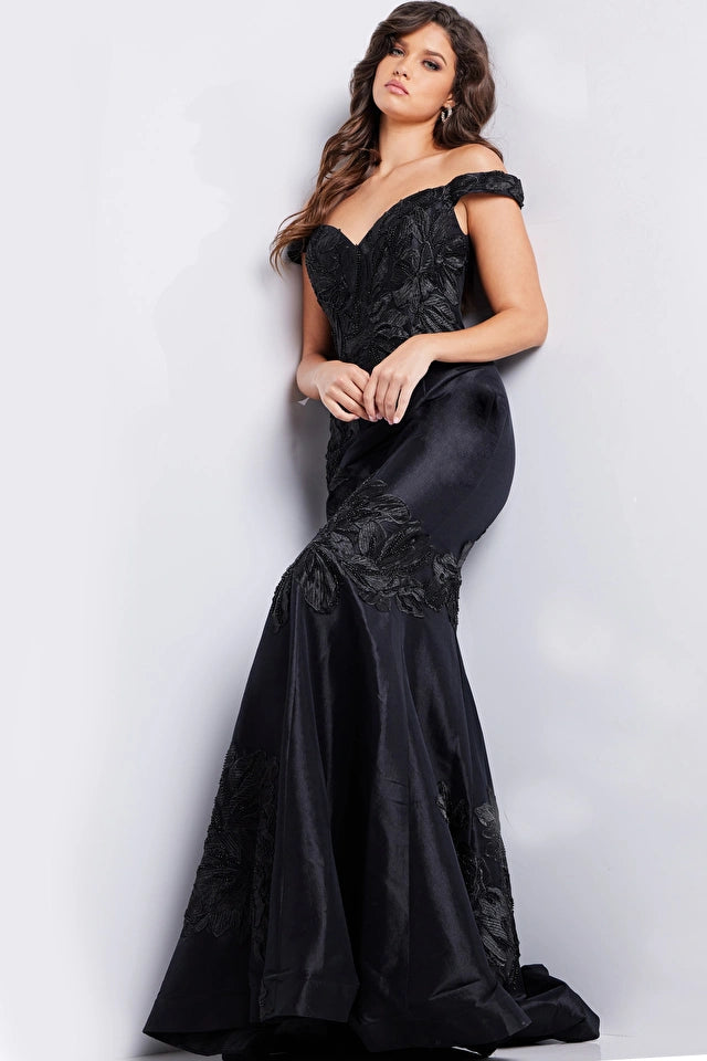 JOVANI 23928 Black Floral Mermaid Evening Dress