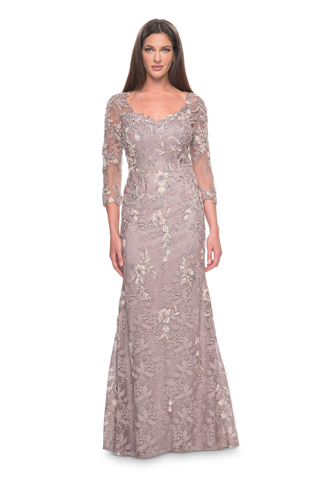 La Femme Women's Stunning Beaded Lace Mother of the Bride Gown - Purple - Gowns La Femme Women's Stunning Beaded Lace Mother of the Bride Gown - Purple - Gowns