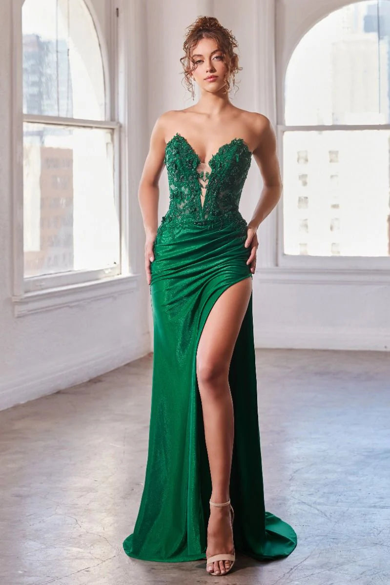 Ladivine CDS465 Strapless Iridescent Shine Satin Prom Dress - A stunning prom dress featuring a strapless neckline and iridescent shine satin, perfect for prom night.