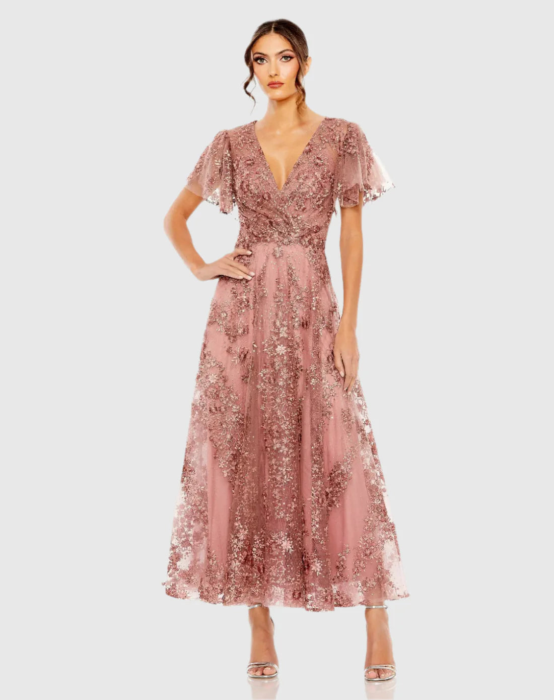 Mac Duggal - 20486 - Embroidered Flutter Sleeve A-Line Dress