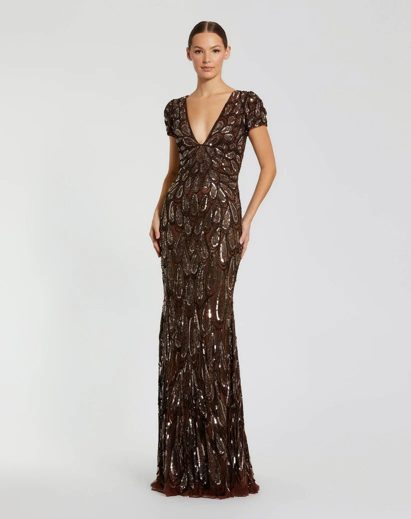 teardrop sequin dress Tiffany Designs 16098 - Long Teardrop Paillette Tulle Sheath Dress