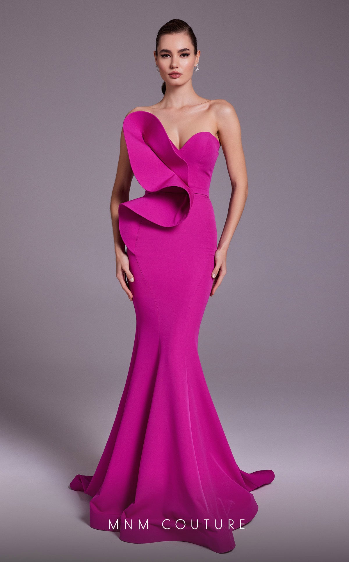 MNM Couture - N0548 - Sculptural Strapless Gown with Mermaid Silhouett Madeline's Boutique Boca Raton MNM Couture - N0548 - Sculptural Strapless Gown with Mermaid Silhouett Madeline's Boutique Boca Raton