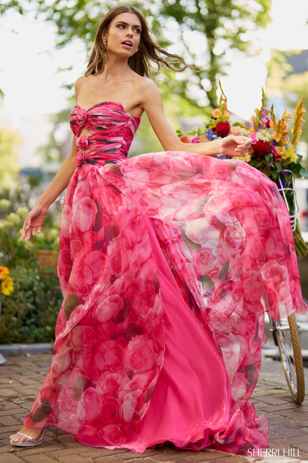 Sherri Hill - 56241: Floral A-Line Dress with Rosette Embellishments Madeline's Boutique Boca Raton Sherri Hill - 56241: Floral A-Line Dress with Rosette Embellishments Madeline's Boutique Boca Raton