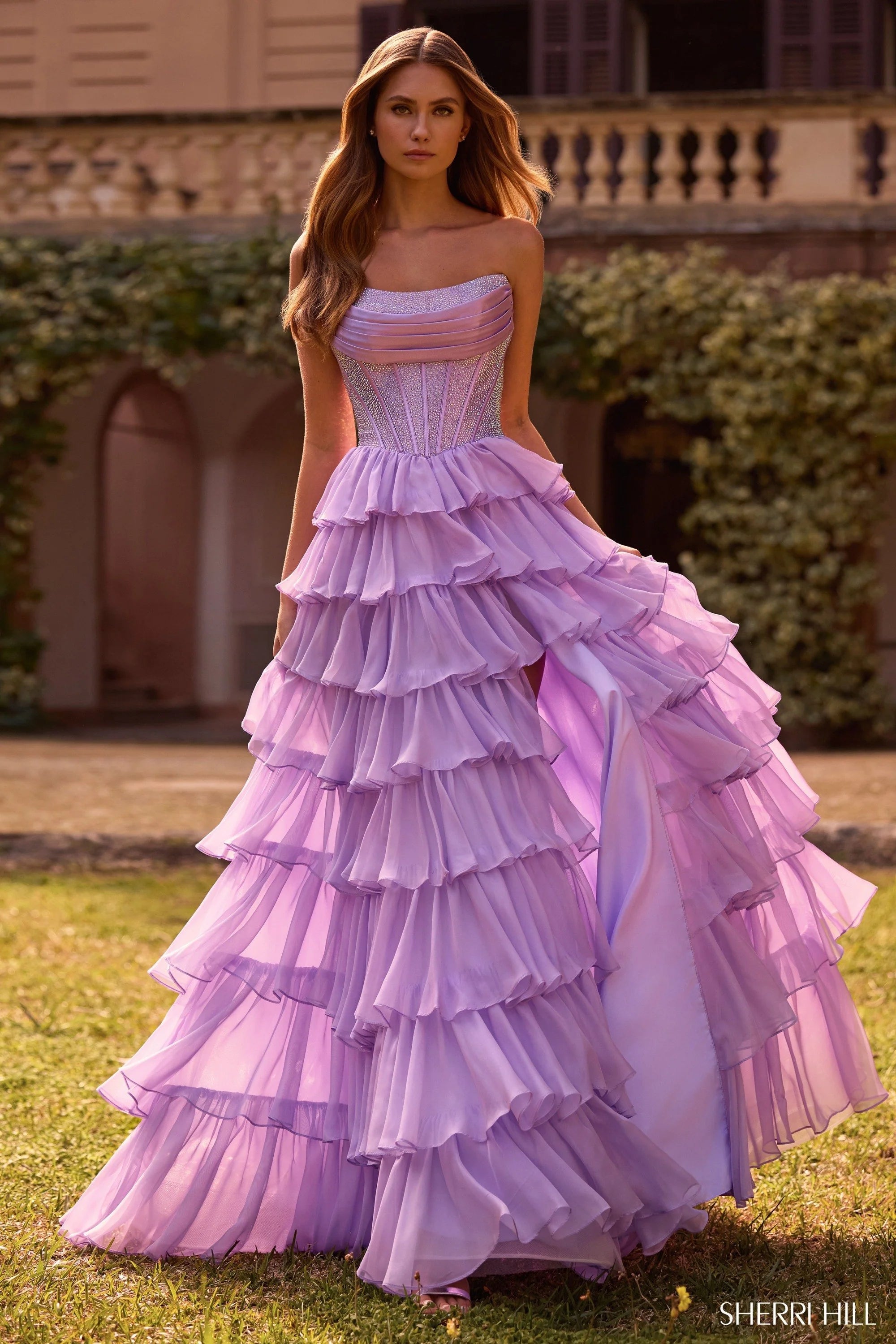 Sherri Hill - 57288 - Strapless Tiered Ruffle Gown with Corset Back Sherri Hill - 57288 - Strapless Tiered Ruffle Gown with Corset Back