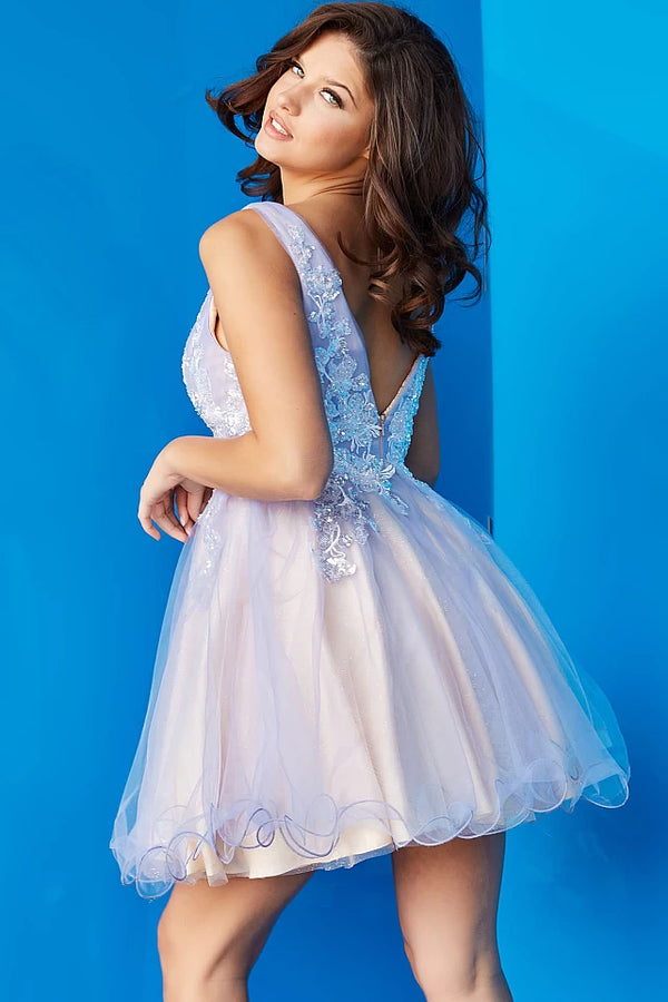 JVN JVN22516 Embellished Bodice Short Cocktail Dress - A chic and playful cocktail dress featuring an embellished bodice for a touch of glamour and sparkle, perfect for homecoming or a bat mitzvah celebration.