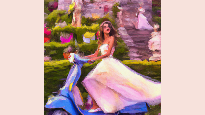 Prom Fashion 2023: Trends and Tips for a Memorable Night.  Image of prom girl riding a Vespa in Italy.