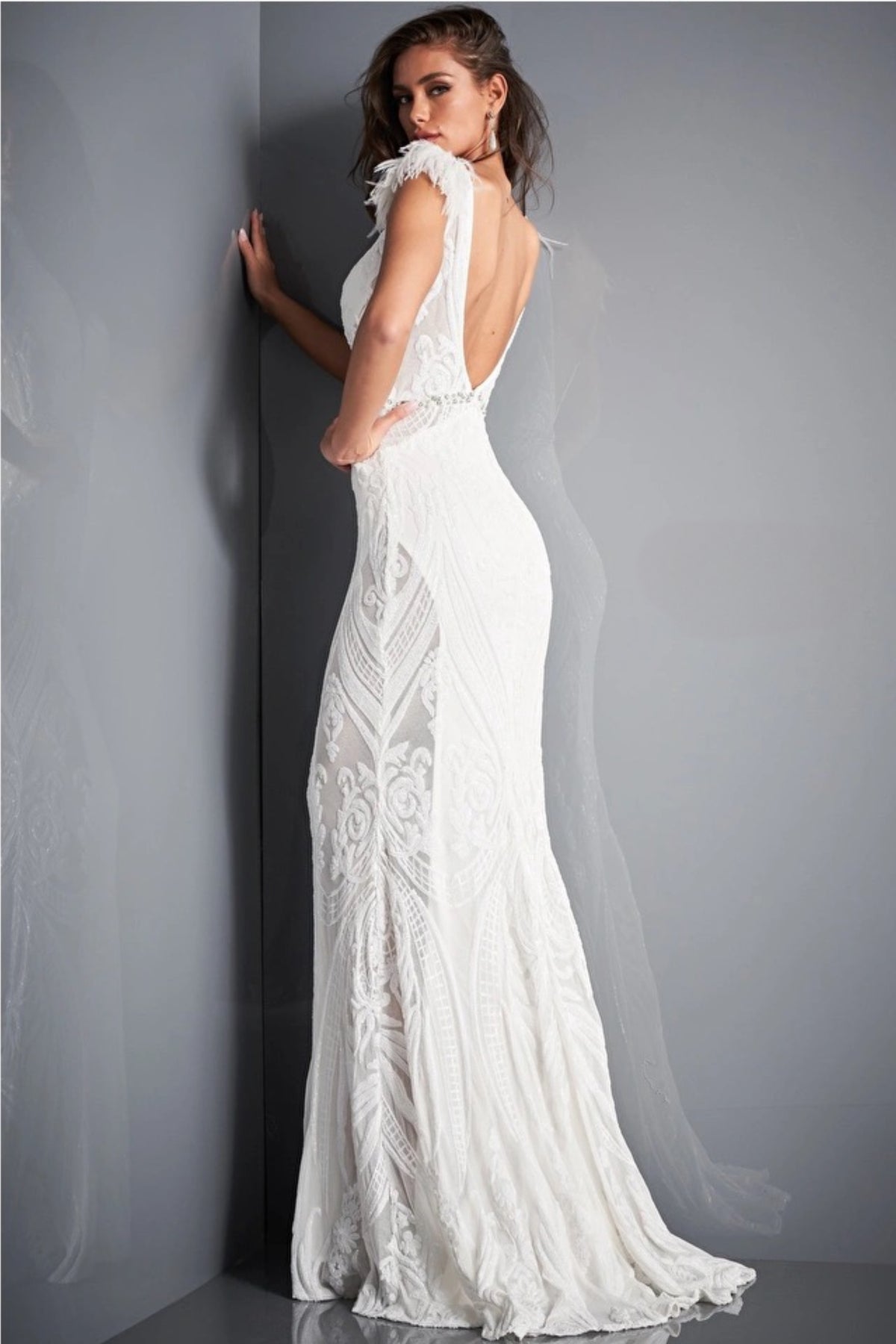Jovani - 3180 - Plunging Neck Embellished Prom Dress