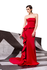 John Paul Atakar - RUFFLED DETAIL MERMAID DRESS - Color Red