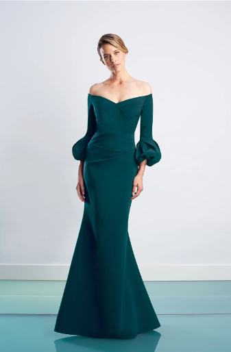 Alexander by Daymor - 1478: Off-Shoulder Evening Gown Forest Green / 10 Alexander by Daymor - 1478: Off-Shoulder Evening Gown Forest Green / 10