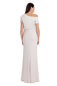 Model wearing Alexander by Daymor 3083S25 one-shoulder draped gown with floor-length skirt, perfect for formal occasions and weddings.