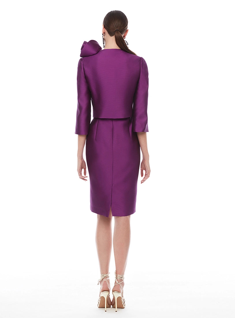 Frascara 4335 Two Piece Column Silk Cocktail Dress with Ruffle Details and Bolero Jacket - Fall/Winter 2022 Collection - Perfect for Special Occasions, Black Tie Events, and Nights Out - Available at Sole by Madeline's Boutique in Toronto and Boca Raton - Back View