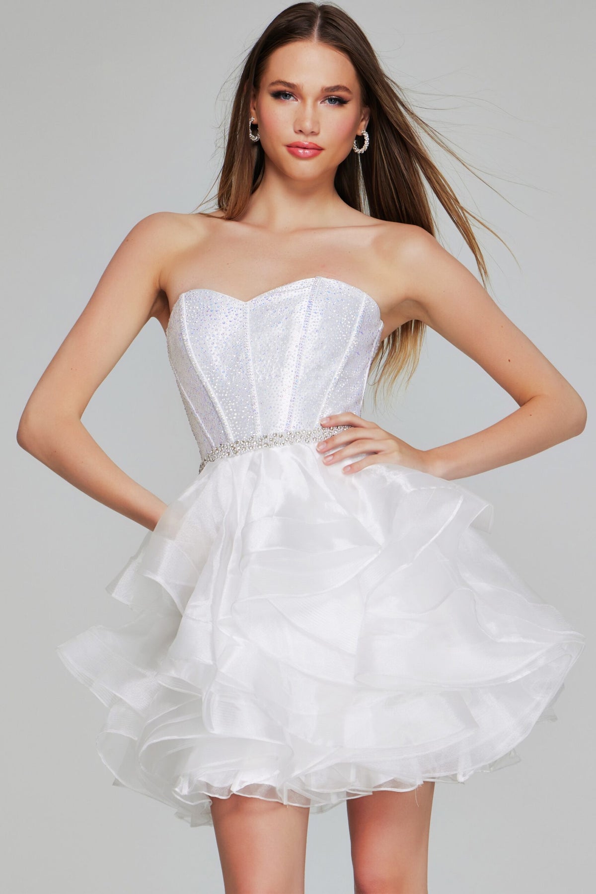 Jovani - K39311 - Strapless Ruffle Mini Dress with Embellished Bodice