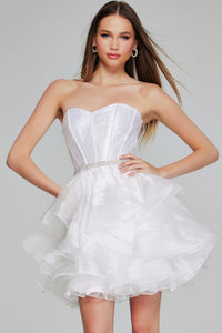 Jovani - K39311 - Strapless Ruffle Mini Dress with Embellished Bodice