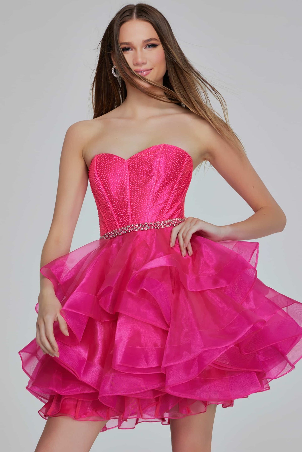Jovani - K39311 - Strapless Ruffle Mini Dress with Embellished Bodice