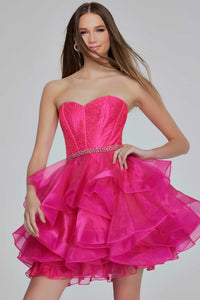 Jovani - K39311 - Strapless Ruffle Mini Dress with Embellished Bodice