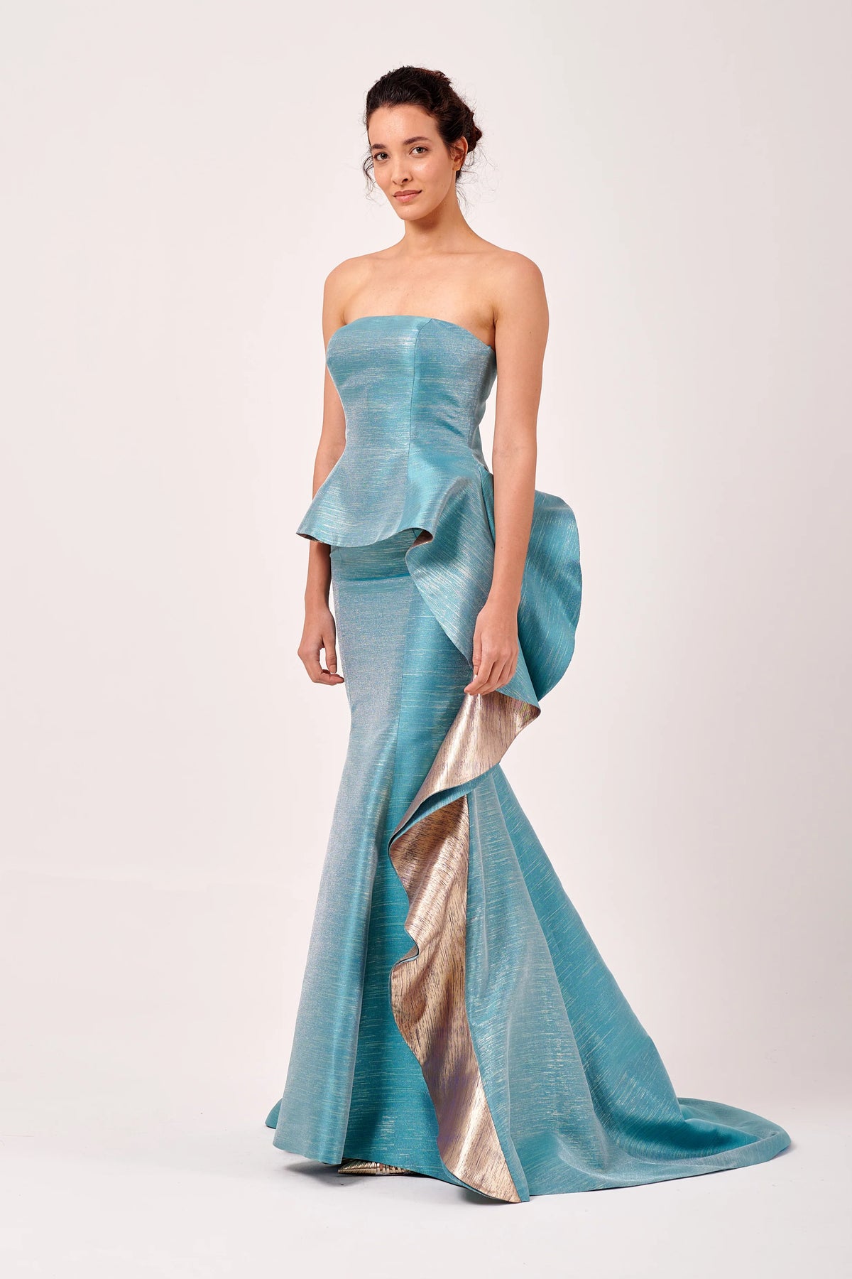 John Paul Ataker - 3692 - Strapless Layered Peplum Detail Long Mermaid Gown