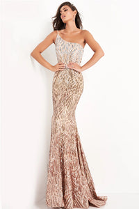 Silver Cafe Sequin Mermaid Prom Dress - Style 06469 - One-Shoulder Sleeveless Bodice - Perfect for Prom and Weddings - Jovani Fashion - Sold By Madeline's Boutique In Toronto, Ontario and Boca Raton, Florida.