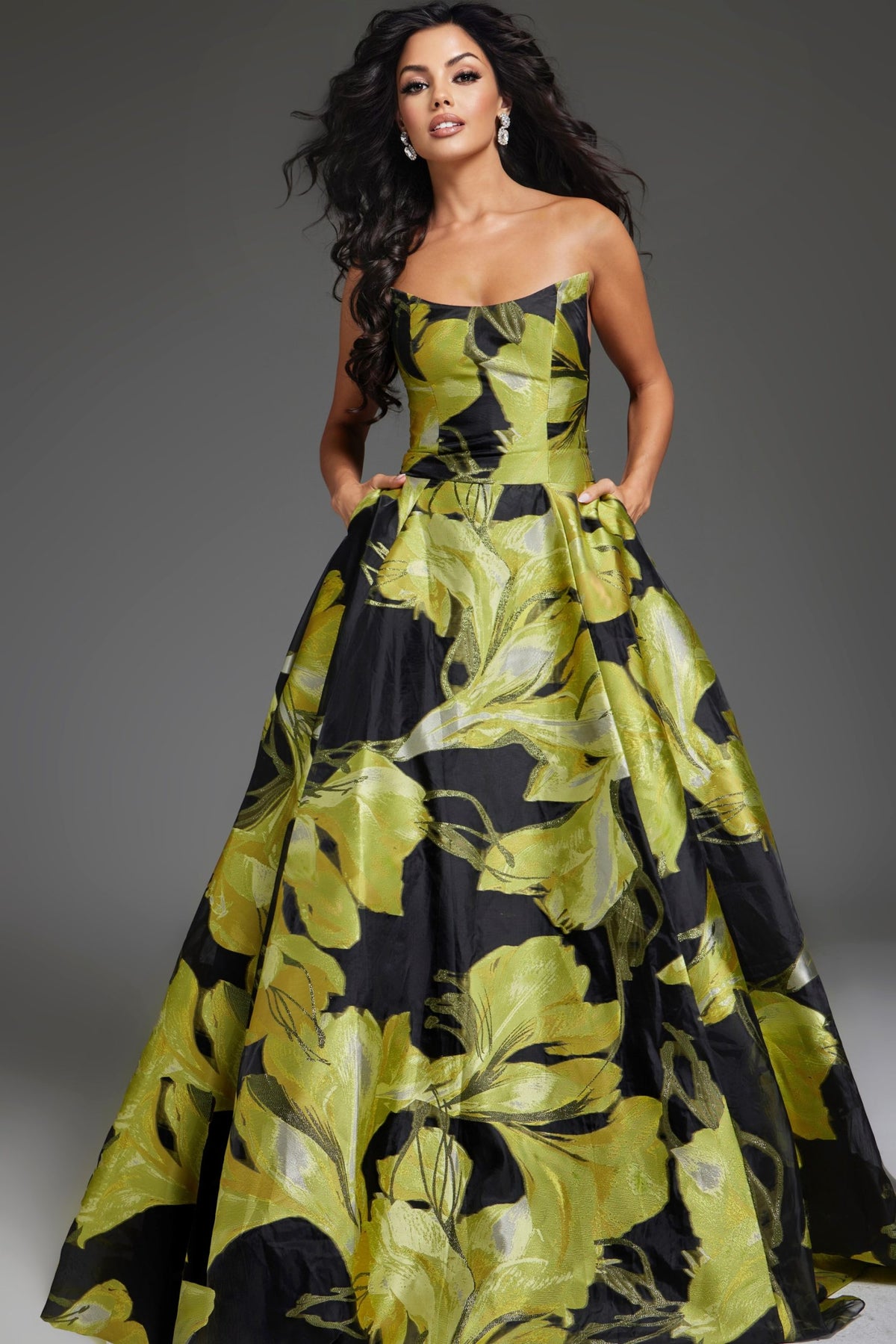 Jovani - 42435 - Strapless Ball Gown with Floral Print Jovani - 42435 - Strapless Ball Gown with Floral Print