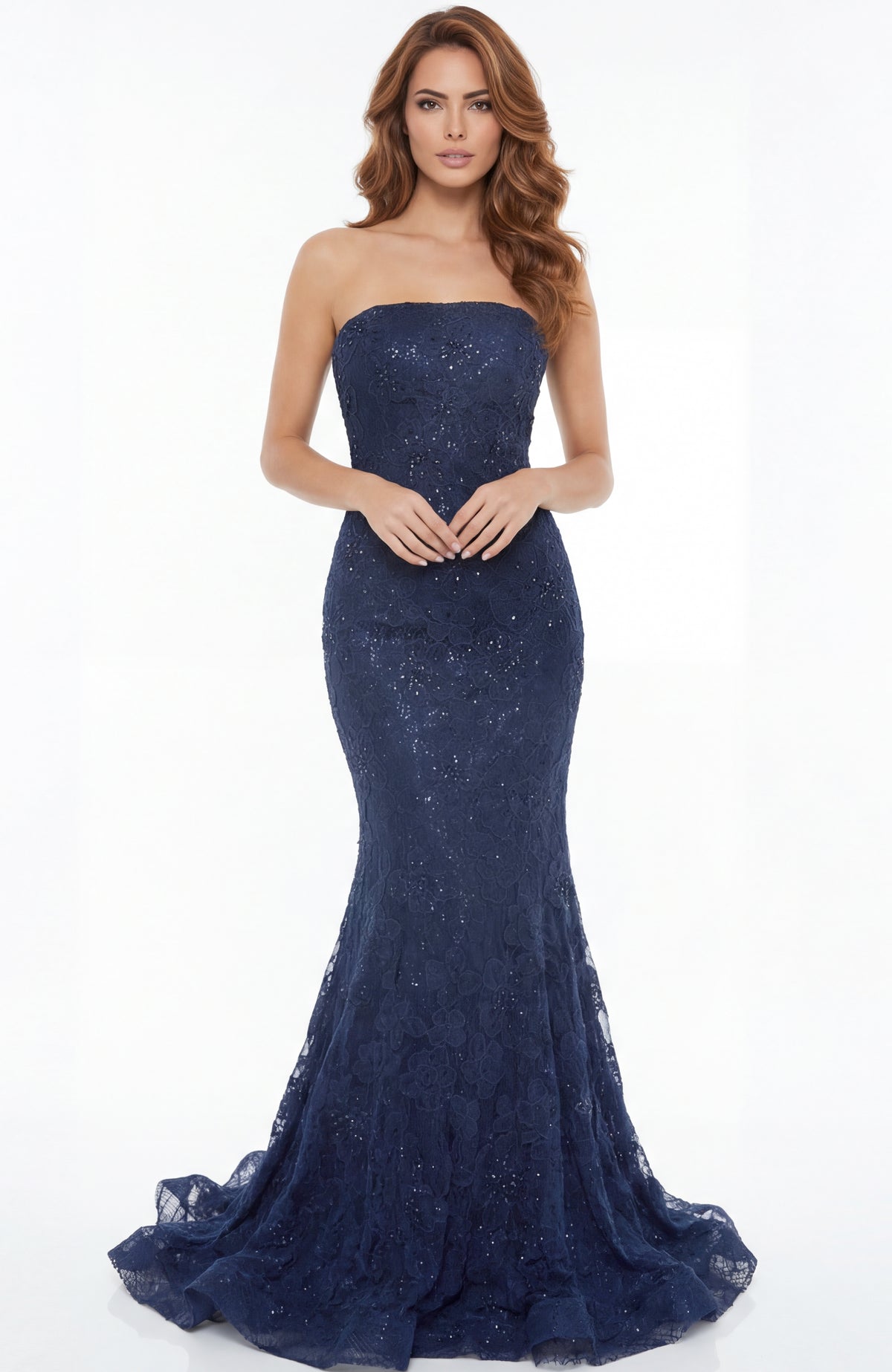 Jovani - 47182 - Strapless Lace Fitted Gown With Train
