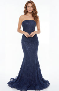 Jovani - 47182 - Strapless Lace Fitted Gown With Train