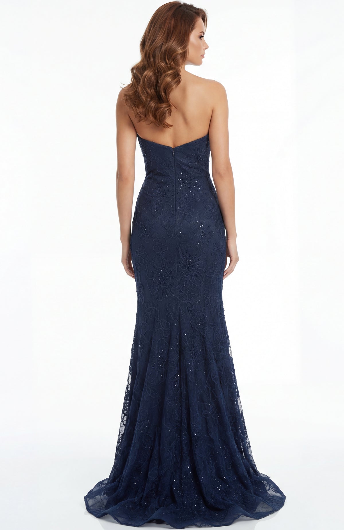 Jovani - 47182 - Strapless Lace Fitted Gown With Train