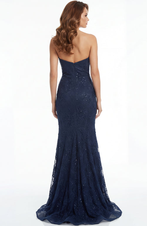 Jovani - 47182 - Strapless Lace Fitted Gown With Train