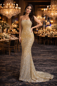 MNM Couture - M1010 - Strapless Embellished Column Gown