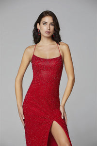 Primavera 3413 Red Beaded Sequin Prom Dress - Sold by Madeline's Boutique in Toronto, Canada and Boca Raton, Florida