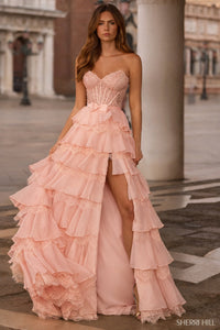 Sherri Hill - 57479 - Strapless A-Line Gown with Ruffle Skirt Slit