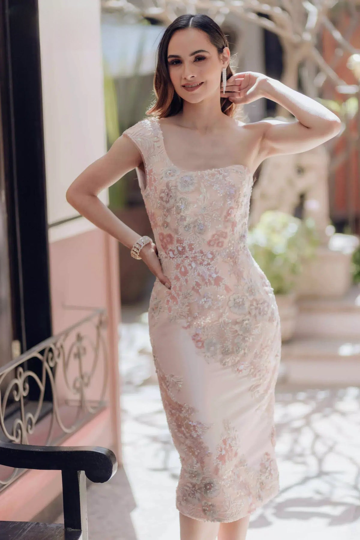 TERANI 232C1125 Asymmetrical Tea Length Back Slit Sleeveless Cocktail Dress