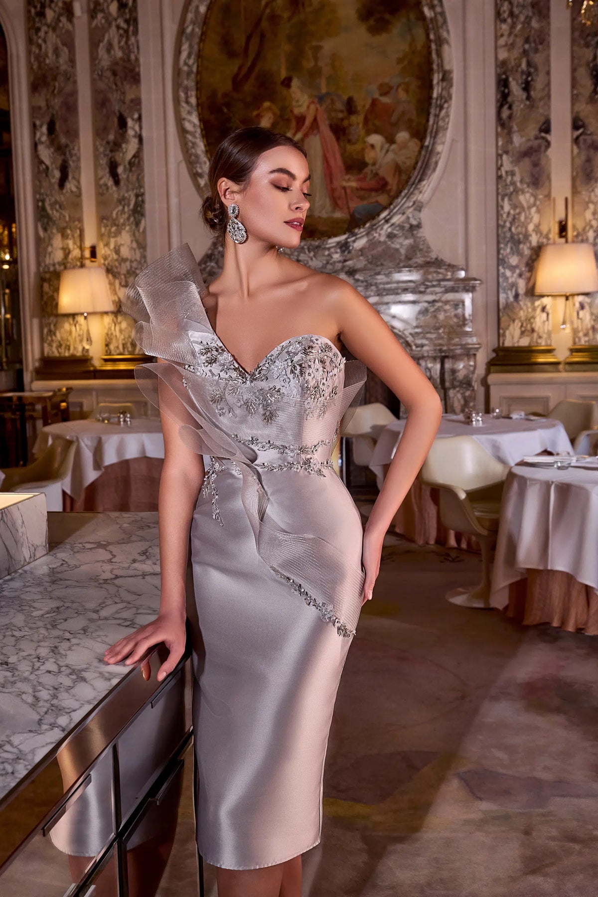 Terani - 242C3039 - One-Shoulder Cocktail Dress with Embellished Detai Madeline's Boutique Boca Raton Terani - 242C3039 - One-Shoulder Cocktail Dress with Embellished Detai Madeline's Boutique Boca Raton