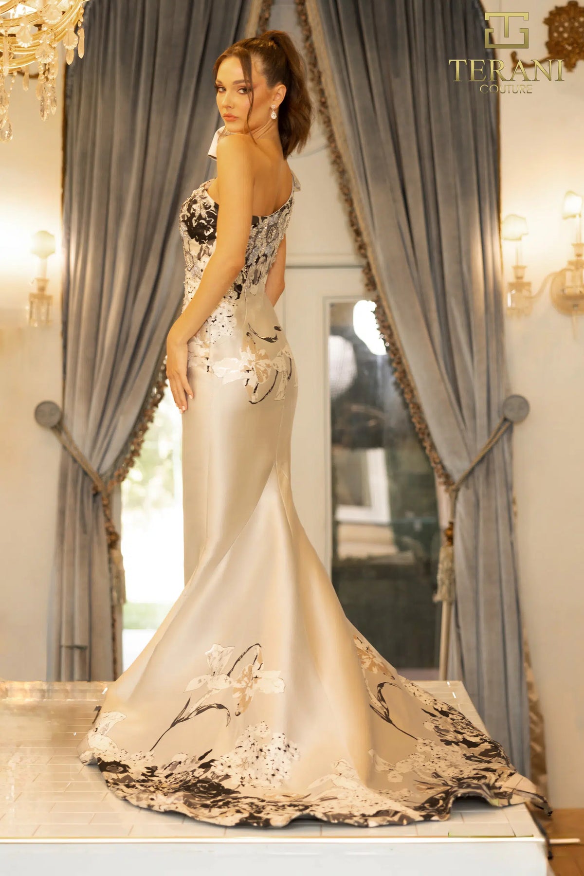 Terani - 242E3165 - One Shoulder Print Trumpet Evening Dress Madeline's Boutique Boca Raton Terani - 242E3165 - One Shoulder Print Trumpet Evening Dress Madeline's Boutique Boca Raton