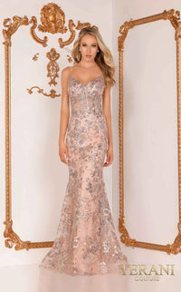 Terani - 2215P0027 - Floral Beaded Gown Rose Dress