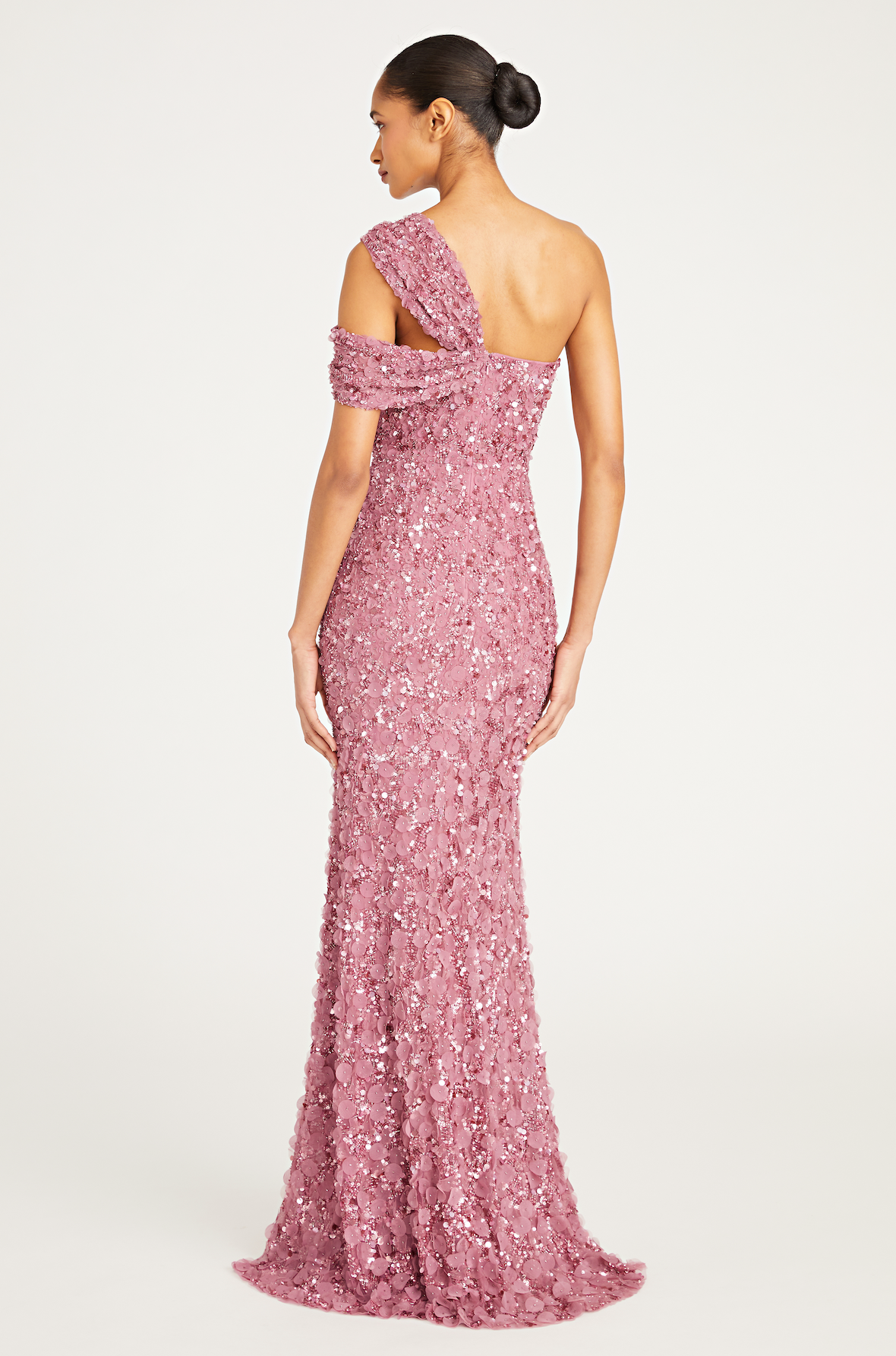 Theia 8819883 One-Shoulder Beaded Gown, a stunning gown featuring intricate beadwork and 3D flower petals, ideal for special occasions and mothers of the bride or groom.