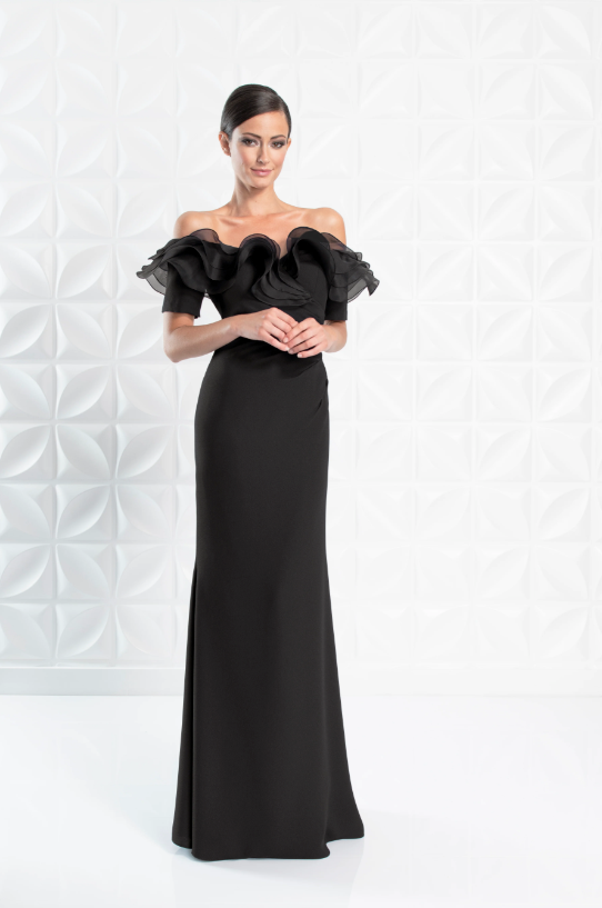 Front view of Alexander by Daymor Style 1257, an elegant off-the-shoulder in black