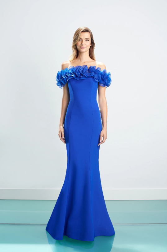 Alexander by Daymor - 1461 - Off-Shoulder Evening Gown Blue / 14 Alexander by Daymor - 1461 - Off-Shoulder Evening Gown Blue / 14