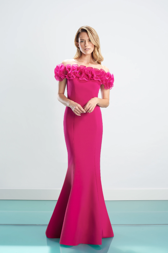 Alexander by Daymor - 1461 - Off-Shoulder Evening Gown Fuchsia / 16 Alexander by Daymor - 1461 - Off-Shoulder Evening Gown Fuchsia / 16