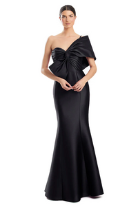 Alexander By Daymor 1977 Pleated Bodice Evening Dress - A sophisticated evening dress featuring a pleated bodice and knotted bust, perfect for evening events or mother of the bride or groom occasions. The model is wearing the color black.