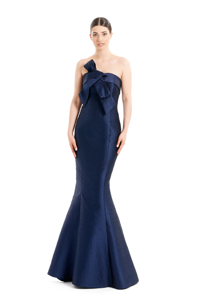 Alexander by Daymor - 1677 - Bow Accent Evening Gown Navy / 16 Alexander by Daymor - 1677 - Bow Accent Evening Gown Navy / 16