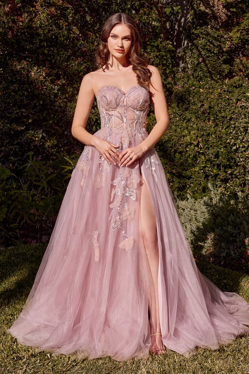 Andrea & Leo - A1294 - Floral Appliqué A-Line Gown