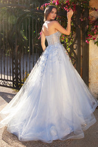 Andrea & Leo A1339 - An elegant A-line tulle gown with delicate lace appliqué, ideal for a sophisticated prom look.
