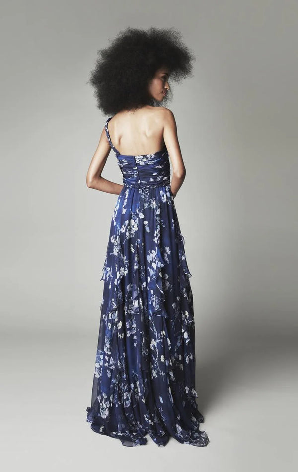 Audrey+Brooks 6021 Elegant One-Shoulder A-Line Dress with Cascading Ruffles
