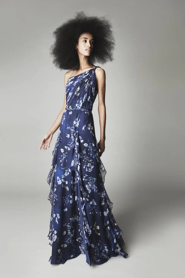 Audrey+Brooks 6021 Elegant One-Shoulder A-Line Dress with Cascading Ruffles