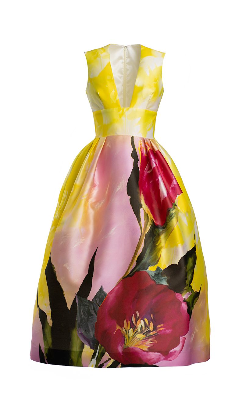 Audrey+Brooks 6037 Sleeveless Midi Evening Dress - Sleeveless V-neck bodice with wide waistband and full skirt silhouette.